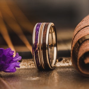 CUSTOMIZED FLOWER ring 14k or 10k Gold, Titanium, or Wood Base with Your Choice of Materials. Create a Wedding Band That Tells Your Story image 4