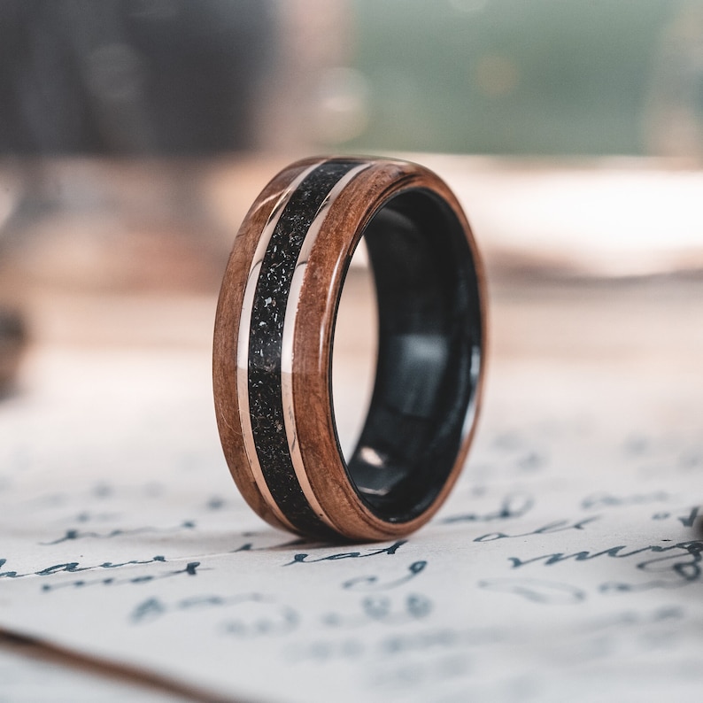 CREATE YOUR OWN Wood Ring Customize a Wedding Band or Promise Ring Turquoise, Whiskey Barrel Wood, Dino Bones, Guitar String, & More image 7