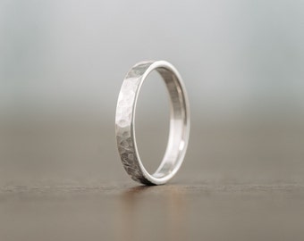 Hammered 14k White Gold Ring, 3mm & 4mm Women's Wedding Band - The Edisto - Rustic and Main