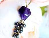 Big Amethyst AA Stone Pendant, purple stone grape pendant, Gemstone amethyst jewelry, gold wire wrap Gold Filled Necklace 18k, made in Italy