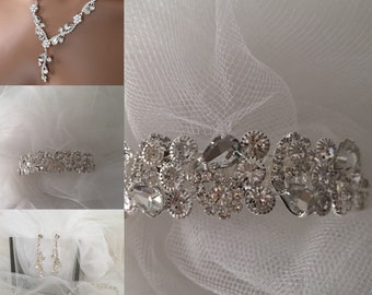 Bridal jewelry set,  Crystal Necklace, bracelet with Earring, wedding jewelry set, Bridesmaid Crystal Jewelry Set