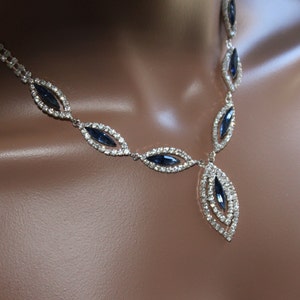 Bridal jewelry set, vintage inspired Navy blue rhinestone crystal ,Necklace with Earring, wedding jewelry set image 3