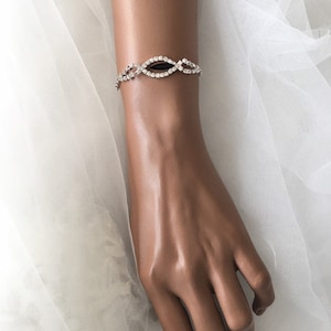 Black bracelet,bridal black bracelet, vintage inspired Silver, Black rhinestone crystal bracelet,black Evening bracelet