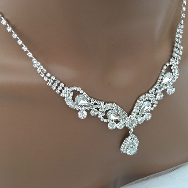 Bridal jewelry set, Rhinestone Pave Crystal Teardrop Accented Necklace, wedding jewelry set, Bridesmaid Crystal  Jewelry Set