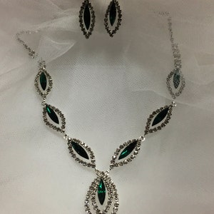 Bridal Jewelry Set, Vintage Inspired Silver, Emerald Rhinestone Crystal ...