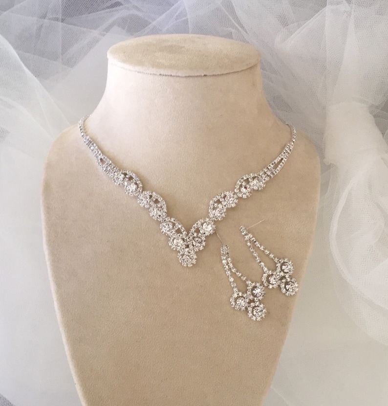 Costume Jewelry Wedding Set Bridal jewelry necklace,setRhinestone Necklace with Earring,wedding jewelry set
