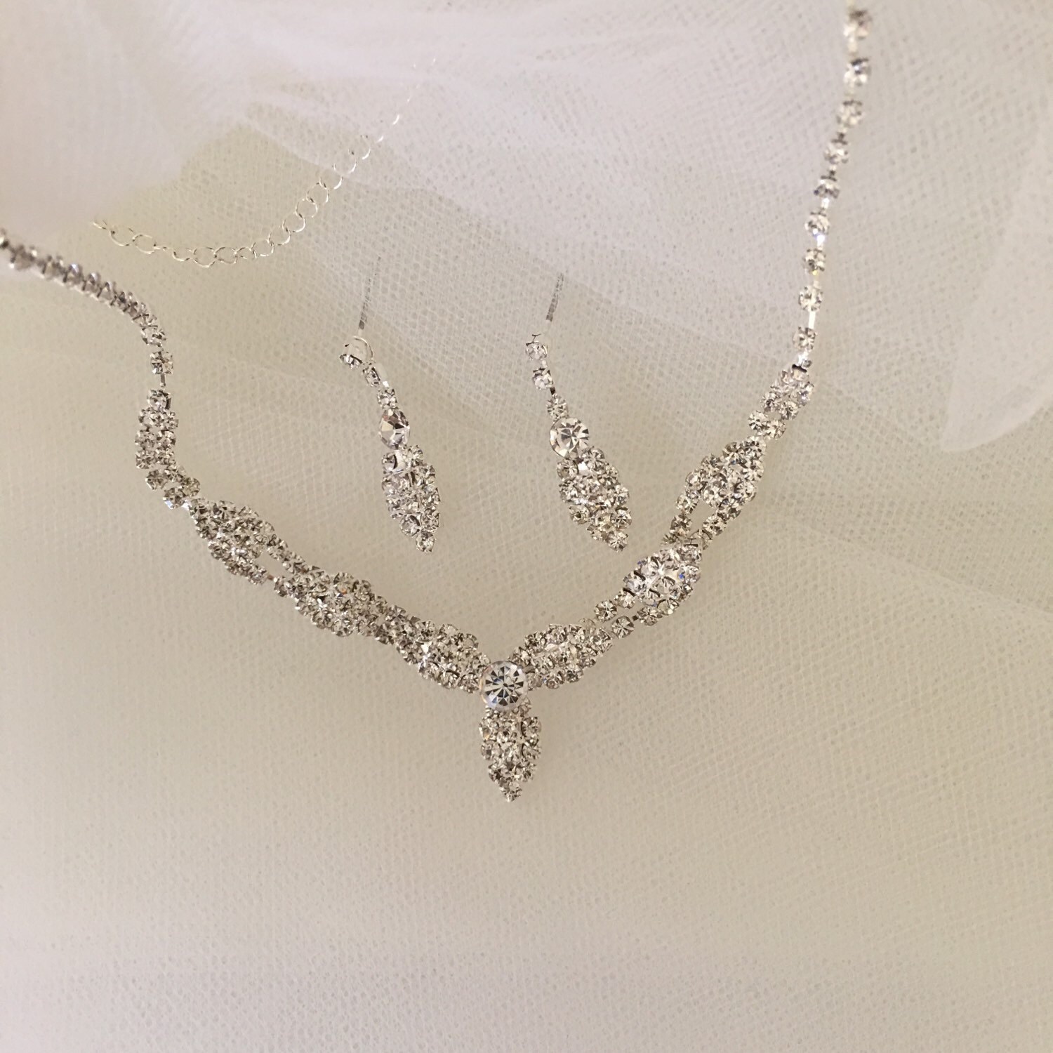 Bridal Jewelry Set Art Deco Style Necklace Earring Crystal Etsy