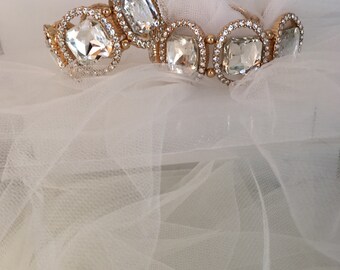 Wedding Bracelet, Bridal Bracelet, Bridal Jewelry, Crystal Rhinestone Cushion Stretch