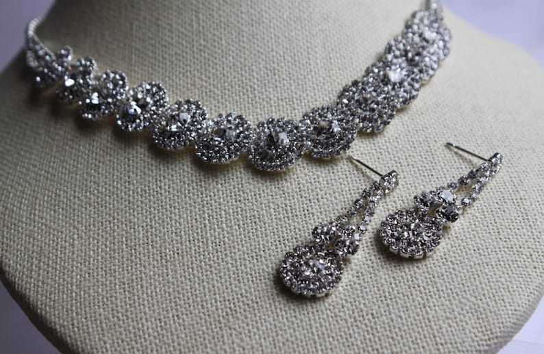 Flower Bridal jewelry set,Crystals, Custom Jewelry Wedding Set image 2