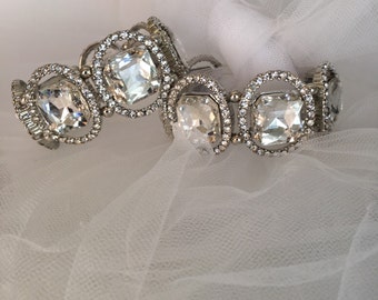 Wedding Bracelet, Bridal Bracelet, Bridal Jewelry, Crystal Rhinestone Cushion Stretch