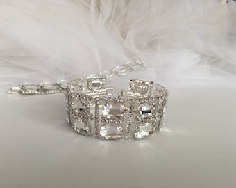 Bracelet,Bridal Statement Bracelet,Rhinestone Bracelet,Bridesmaids Jewelry, Vintage Inspired Bridal Bracelet, Evening Bracelet, crystal brac