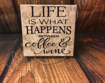 Coffee and wine home decor Tile gift Laser engraved, tile