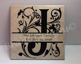Monogram Home decor, Personalized customizable ceramic Tile,family name, wedding gift, anniversary gift
