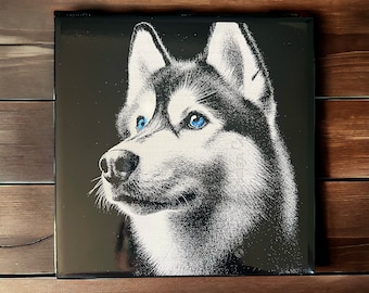 Husky | Pet memorial | Keepsake| laser Engraved | hand painted |personalized tile | pet loss |  Dog themed gift |