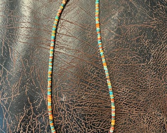 Southwestern necklace with spiny oyster, Kingman turquoise and 6mm sterling silver pearls