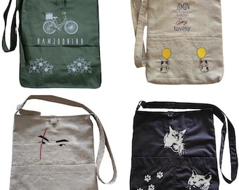 Custom Embroidered Photo Tote Bag: Handmade Canvas Shoulder Bag