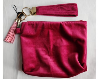 Velvet Wristlet Key FOB Keychain Strap with Velvet Zipper Pouch, Set and Individual