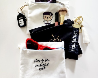 personalized embroidered handmade makeup bag pouch, custom zipper pouch