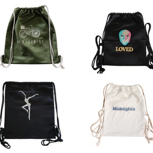 Custom Handmade Drawstring Backpack Embroidered, Cinch Bag, Twill Drawstring, Linen Drawstring, Canvas Backpack, Pocket and Lined