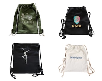 Custom Embroidered Drawstring Backpack: Cotton Twill, Linen, or Canvas
