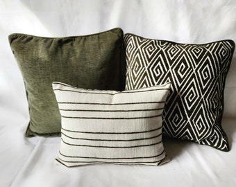 Throw Pillow Cover Set: 5 Handmade Accent Pillows with Piping and Inserts