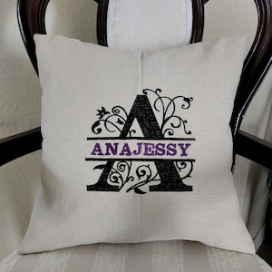 personalized embroidered linen monogram name throw pillow
