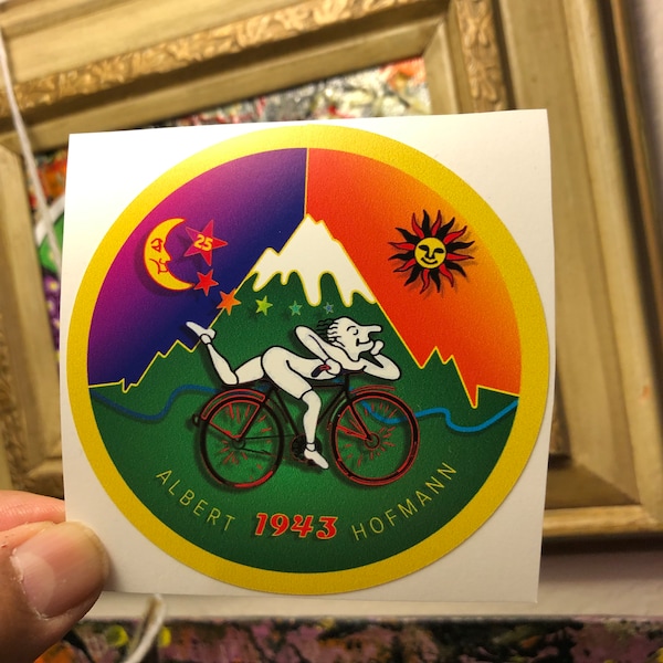 Knew! Bicycle Day Sticker Round - Celebrate Albert Hofmann 80 year anniversary.