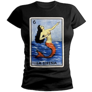 Camiseta ajustada para mujer La Sirena Loteria Mexican Bingo Game