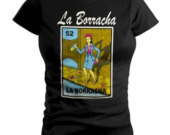 Womens La Borracha Loteria Mexican Bingo Game Fitted T Shirt