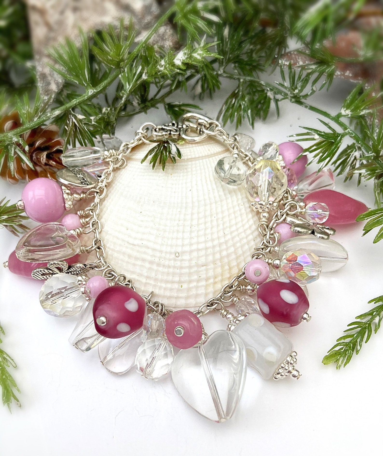 Pink Charm Bracelet Fully loaded charm bracelet Unique Etsy