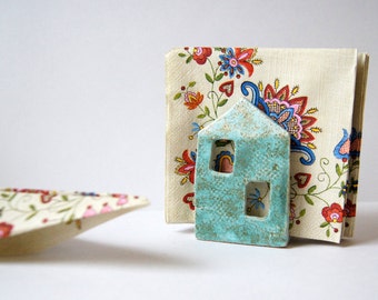 Napkin Holder-Tin House -Sponge Holder-Housewarming Gift-Ceramics And Pottery