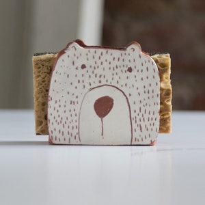 White Bear Napkin Holder-Sponge Holder- Bears-Small Gift-Ceramics And Pottery
