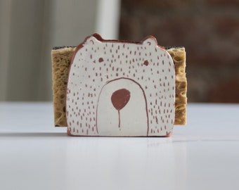 White Bear Napkin Holder-Sponge Holder- Bears-Small Gift-Ceramics And Pottery