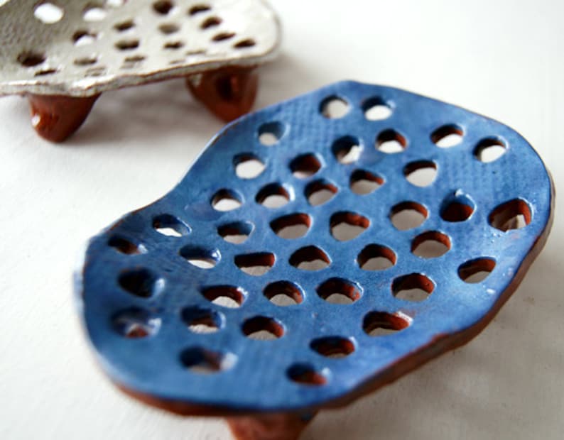 Blue Soap Dish-Ceramic Soap Dish-Bathroom Accessories Soap Holder-Draining Soap Dish image 4