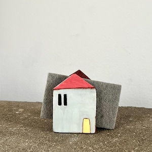 Casa in ceramica blu - Porta spugna - Decorazioni per la cucina - Piccola casa - Ceramica e terracotta