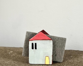 Ceramic Blue House-Sponge Holder-Kitchen Decor- Small House-Ceramics And Pottery