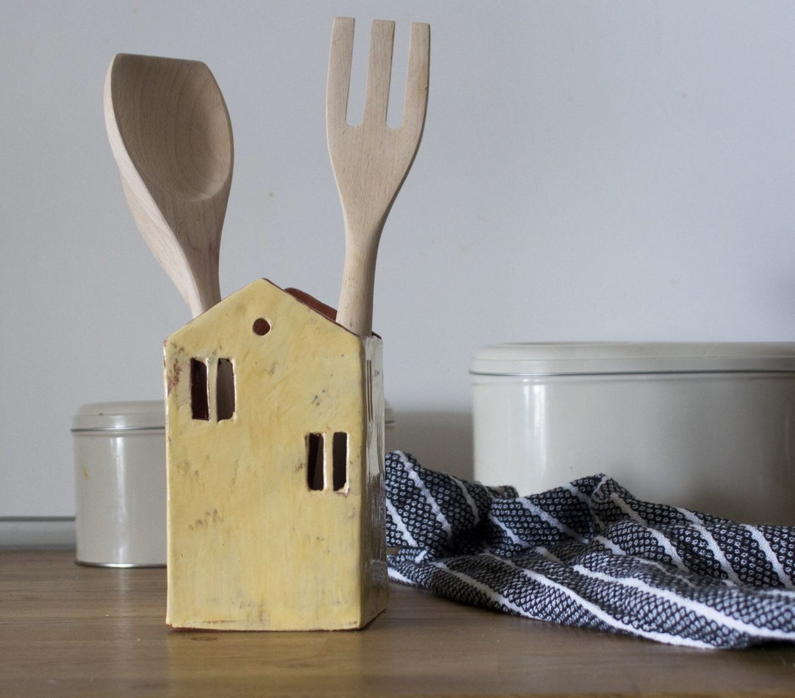 Yellow Utensil Holderceramic Housekitchen Organizerceramics Etsy