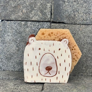 Weißer Bär Serviettenhalter-Schwammhalter-Housewarming Geschenk-Keramik und Töpfer