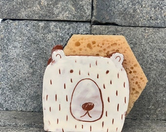 White Bear Napkin Holder-Sponge Holder-Housewarming Gift-Ceramics And Potters