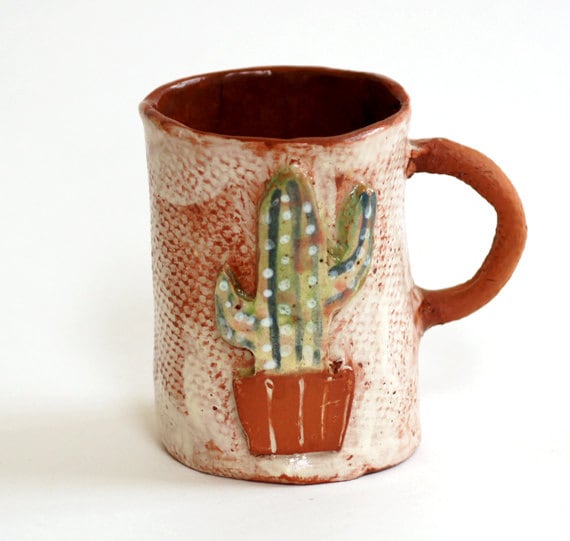 Tasse à Café en Céramique-Desert Art-Ceramic Cactus-Botanical Mug-Cactus Mug