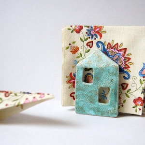 Porta tovaglioli - Casa di latta - Porta spugna - Regalo di inaugurazione della casa - Ceramica e terracotta