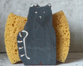 Cat Gift-Cat Lovers-Sponge Holder-Napkin Holder-Ceramics And Pottery