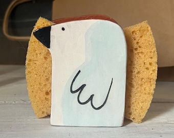 Servethouder Blue Bird - sponshouder - vogels - klein cadeau - keramiek en aardewerk