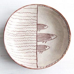 Cereal Bowl-Fish Art-Pottery Plate-Beach House Decor-Breakfast Bowl