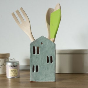 Utensil Holder-Ceramic house-Kitchen Organizer-Ceramics And Pottery image 2