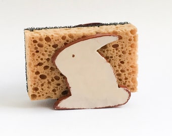 Sponge Holder-White Rabbit-Napkin Holder-Kitchen Storage-Ceramics And Pottery