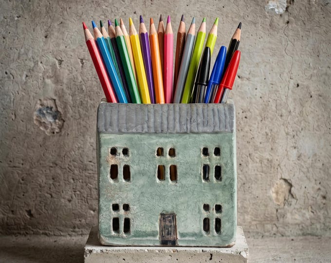 Pencil Holder-Pen Holder-Office Decor-Ceramic House-Christmas Gifts