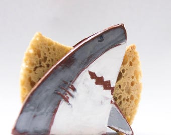 Shark Sponge Holder-Napkin Holder-Housewarming Gift-Ceramics And Pottery