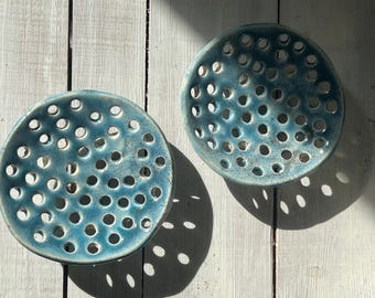 Blue Glaze Ceramic Soap Dish - Hand Built Pottery