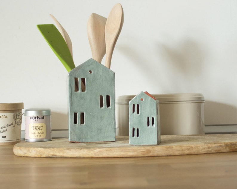 Utensil Holder-Ceramic house-Kitchen Organizer-Ceramics And Pottery image 1